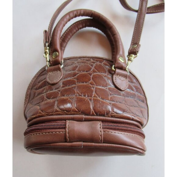 MODA Brand Women Bag Small Crossbody Handles Semicircular Brown Faux Crocodile - Picture 3 of 16